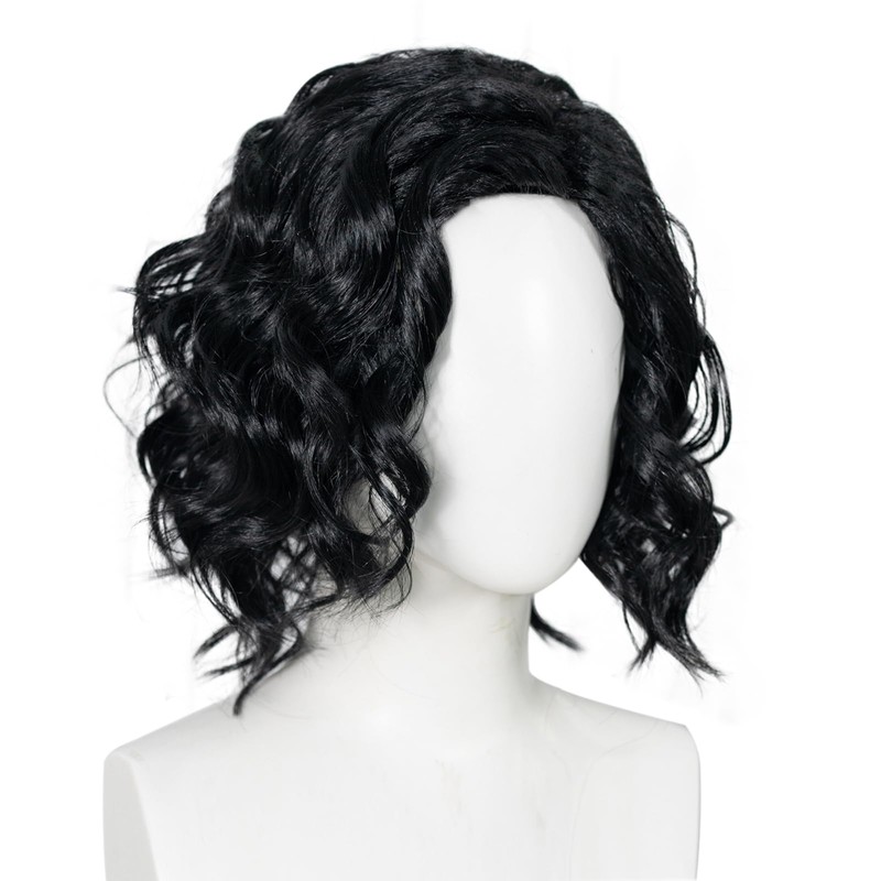 ESUNO Short Black Wavy Wig Men Black Curly Wig Middle