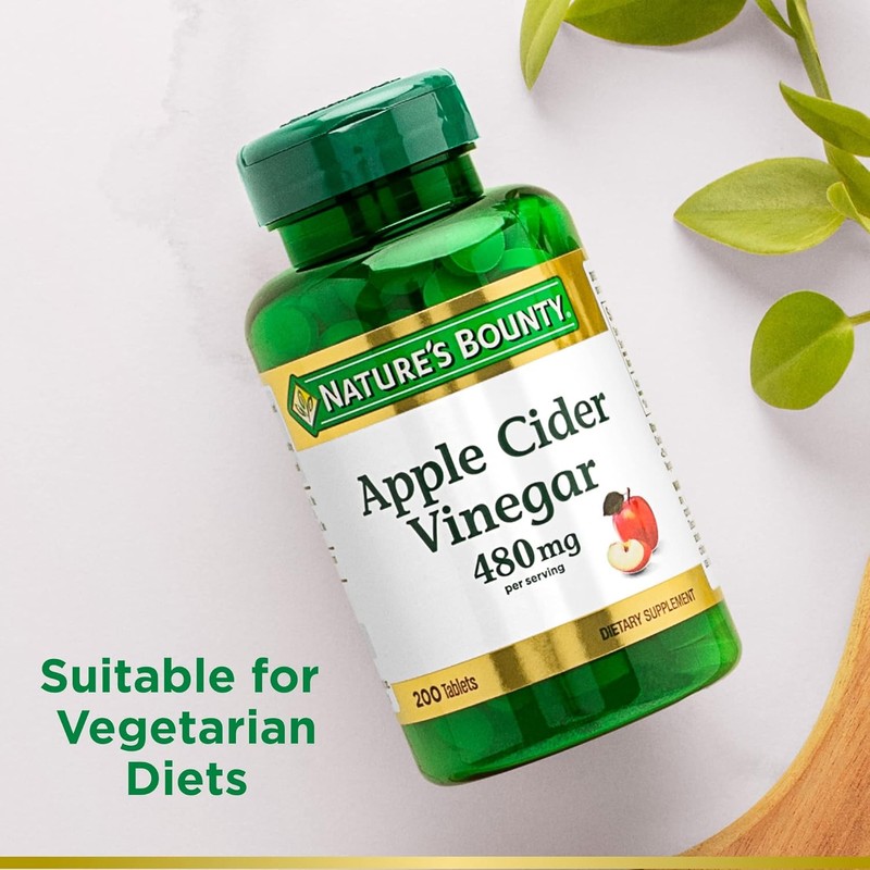 Nature's Bounty Apple Cider Vinegar 480mg Pills, Vegetarian Supplement Plant
