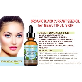BLACK CURRANT SEED OIL 100% Pure Natural Undiluted Refined Cold Pressed Carrier oil. 1 Fl.oz. - 30 ml For Face, Skin, Hair, Lip, Nails. Rich in Gamma Linolenic acid, Omega 3 by Botanical Beauty