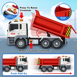 Bstoyder Kids Toys for 3 4 5 6 7 8 Years Old Boys, Large Dump Truck Toy with Lights, Sounds, Red Toddler Friction Powered Truck Vehicle Toy for Boys Girls Birthday Gifts