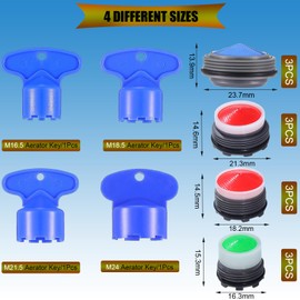 BOETOADG 12PCS Cache Aerator, 4sizes Faucet Aerator Key Removal Wrench, Cache Aerators Replacement Inserts for Sink M16.5 18.5 21.5 24 Mm Tap Aerators Flow Restrictor,For Kitchen and Bathroom