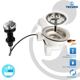 Tecuro Sink Outlet Sink Strainer Basket Valve 3 1/2 Inches - Diameter 114 mm with Cord Rotary Control
