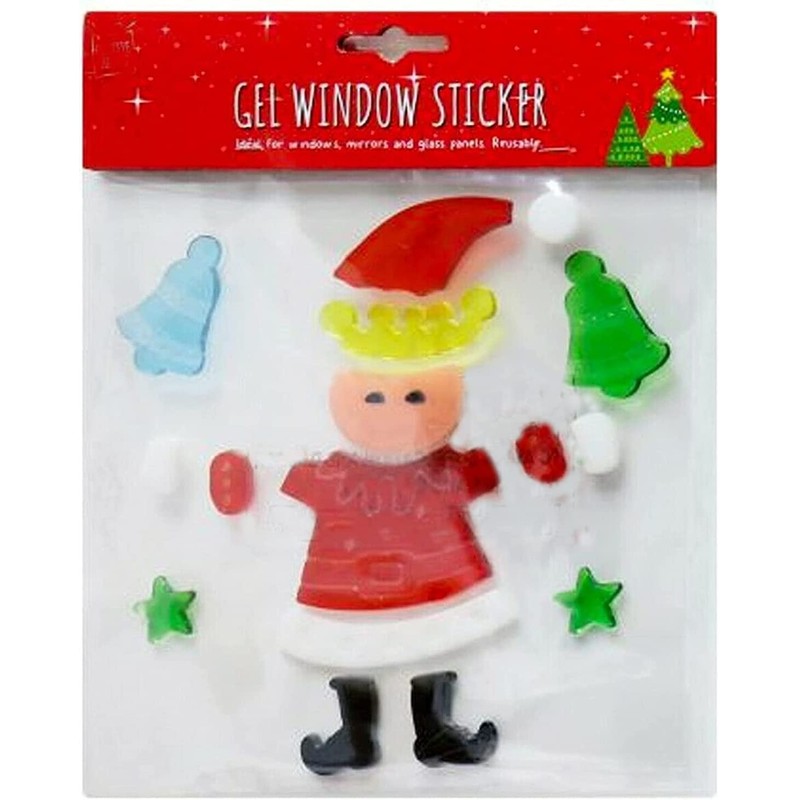 Set of 6 x Christmas Xmas Window Gel Jelly Stickers