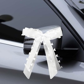 10 Stück Autoschleifen Hochzeit Autoschmuck Hochzeitsschleifen fürs Auto Weiß Organza mit Herzen Antennenschleifen 16×26cm Schleifen Auto Hochzeit Schleifenband für Hochzeitsdeko Brautstrauß Geschenk