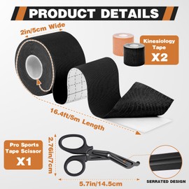 TEAWO Kinesiology Tape 2 Rolls (2in X 16.4Ft) – Waterproof, Hypoallergenic, Latex-Free Athletic Tape, Muscle & Joint Support for Sports Recovery (Beige & Black with Bonus Specialized Scissors)