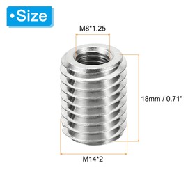 PATIKIL Thread Adapter Sleeve Reducer Nut M14 x 2 Male Thread to M8 x 1.25 Female Thread Repair Insert Nut Screw Reducer Conversion Stainless Steel Connection Element 18 mm Pack of 6
