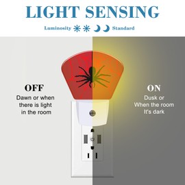 Uiaoiais Black Spider Night Light for Kids, Red Spider Web LED Night Light Plug into Wall with Dusk to Dawn Sensor for Girls Boys Women Men Bedroom, Hallway, Kitchen, Bathroom, Stairs Decor