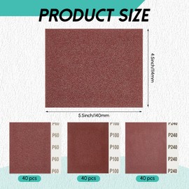 Dansib 120 Pcs 1/4 Sheet Sandpaper for Palm Sander 4.5" x 5.5" Sand Paper Sheets Sandpaper Assortment Includes 40 of 60 Grit, 40 of 100 Grit, and 40 of 240 for Wood Metal Automotive Furniture