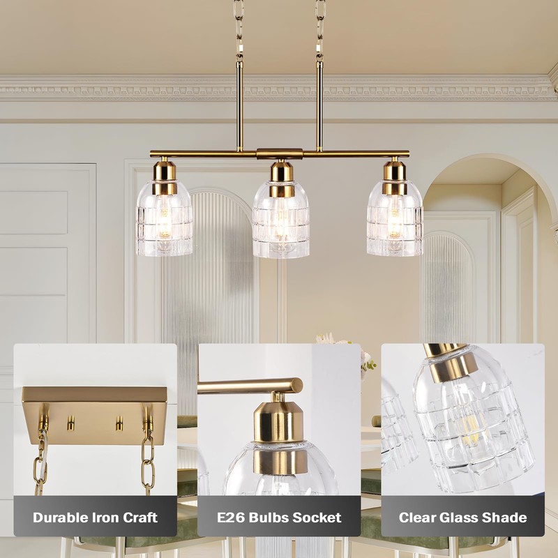 FRIXCHUR Kitchen Island Lighting, 3-Lights Dining Room Light Fixtures Over