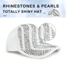 Baseball Cap Sun Hat Rhinestone Sequin Cap Diamond Bling Hat Cute Cool Summer Hats Fashionable Trucker Hats for Women Men Pearl White
