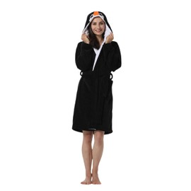 ATOZ Bathrobe Blue Owl Flannel Adult Animal Pyjamas Hooded Bathrobe Cartoon Nightdress, penguin