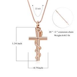 AIWENXI Snake Cross Cremation Jewelry Urn Necklace for Ashes for Men Women Stainless Steel Memorial Ash Pendant Necklaces Keepsakes Pendant Jewelry