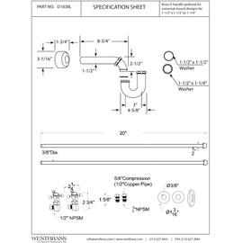 Westbrass Traditional Pedestal Lavatory Kit with Cross Handles, Polished Chrome, D1838L-26