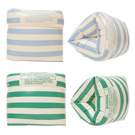 Arm Floaties for Kids and Adults - Vintage Striped Pool Arm Floats Arm Bands Inflatable Swim Floaties PVC Arm Floaty for Kids 3-5-6-12 Years (Blue Stripe+Green Stripe)