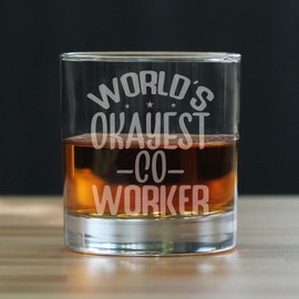 World's Okayest Co Worker 10oz Rocks Glass, Hand Engraved Etched Gift, Funny Office Unique Employee Appreciation, Present