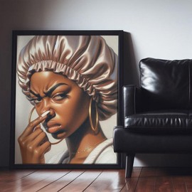 Funny Black Bathroom Gift, Ebonic Embrace, African American People Wall Gift, Melanin Canvas Print, Afro Female Painting, Black Owned Shop - Color: Quality Paper Print, size: 8x12inch