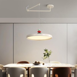 White Nordic Dimmable LED Modern Chandelier, Swing Arm Adjustable Hanging Pendant Light, 3000K-6500K Long Arm Dining Table Lighting Pendant Lamp for Foyer, Kitchen Island, Living Room, Cafe Bar