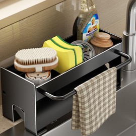 RAKSONIC Utensil Holder,Compact Kitchen Sink Drying Rack - Durable and Stylish Solution,Self-Draining Tray Design,with Rag Rack（Black）