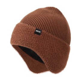 Wmcaps Winter Fleece Line Beanie with Earflap for Men Women, Outdoor Warm Thermal Knitted Hat Stocking Caps Caramel