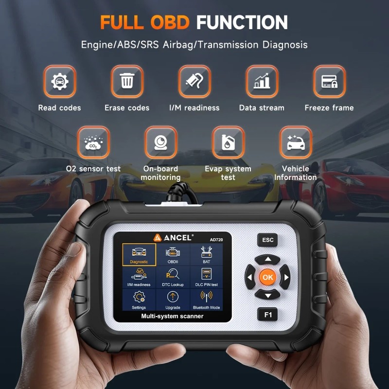 ANCEL AD720 OBD2 Scanner Diagnostic Tool ABS SRS Transmission Engine
