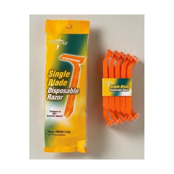 Medline BRN1332 Latex Free Disposable Single Blade Facial Razor, Orange (Pack of 500)