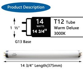 Valoisa 15 Inch F14T12 14 Watt T12 Soft White Fluorescent Bulb,14-Watt 14 3/4-Inch T12 Under Cabinet Light Bulb,3000K,G13 Base,3 Pack