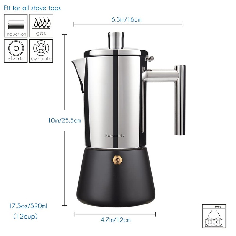 Easyworkz Diego Stovetop Espresso Maker Stainless Steel Italian Coffee Machine