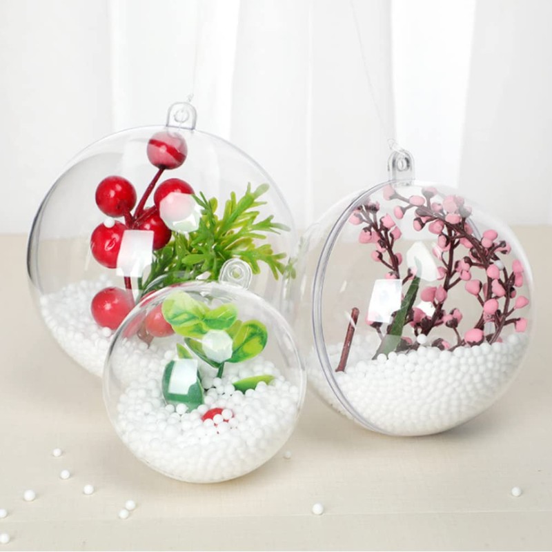 Pack of 20 Transparent Plastic Baubles Fillable Empty Plastic Baubles