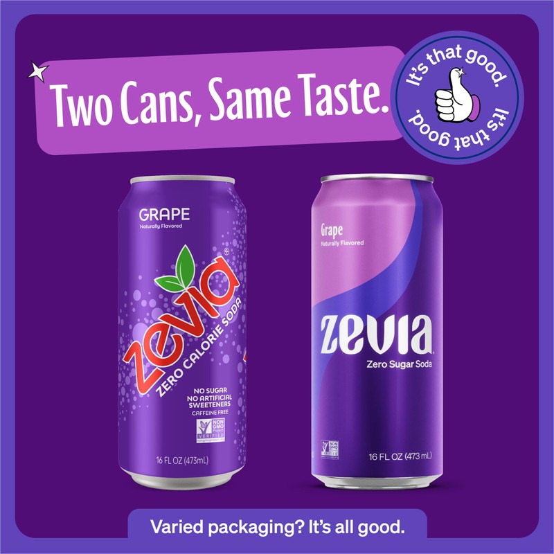 Zevia Zero Sugar Soda, Grape, 16 oz Cans (12-Pack) –