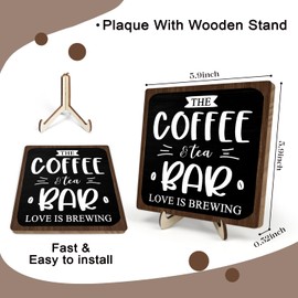 Coffee Bar Decor Sign, Coffee Bar Accessories, Funny Coffee Bar Desk Decor, Rustic Wooden Plaque Coffee Sign Farmhouse Coffee Bar, Coffee Station, Shelf Decor, 5.9 x 5.9Inch(Coffee- Black+Brown)