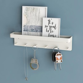 Key Holder Wall Mount,White Key Rack with Tray Key Organiser 6 Hooks,Suitable for Entrance Rooms and Corridors House Decor