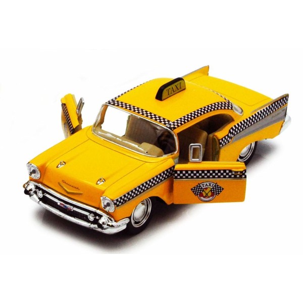 1957 Chevy Bel Air Taxi Cab, Yellow - Kinsmart 5360D - 1/40 Scale Diecast Model Toy Car, but NO Box