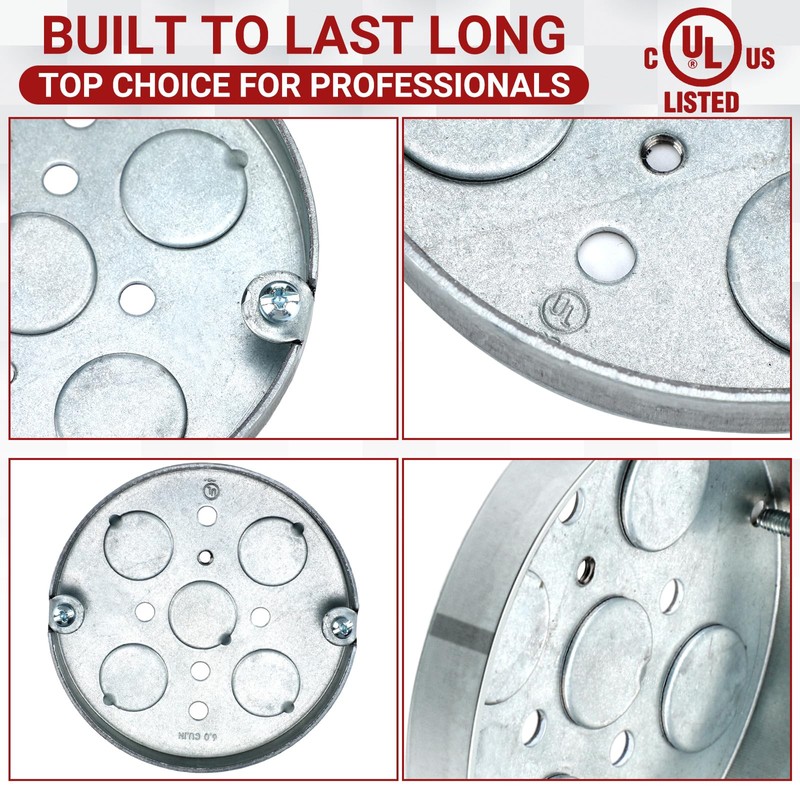 Hicarer 10 Pcs 293 4 Round Shallow Electrical Box with