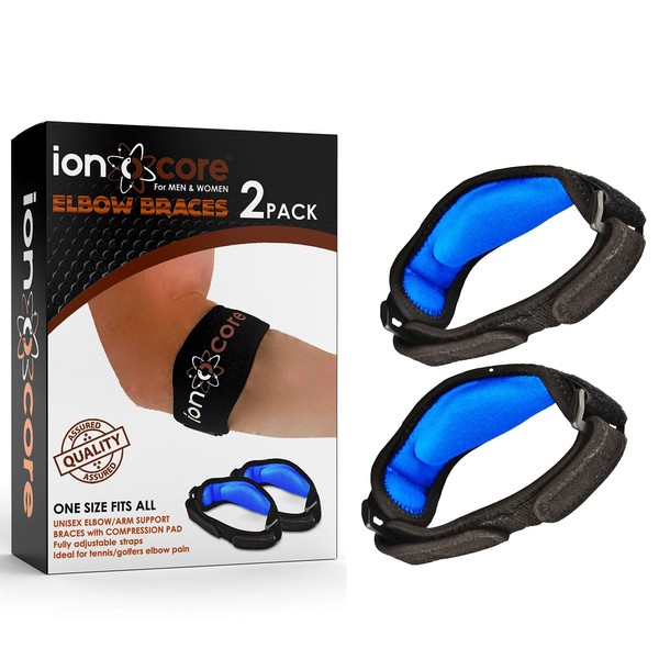 ionocore Tennis Elbow Brace for Men & Women x2 - Adjustable Tendonitis Elbow Brace - Golfers Tendonitis Arm Band - Elbow Brace for Pain Relief - Elbow Strap with Compression Pad - Tennis Elbow Strap