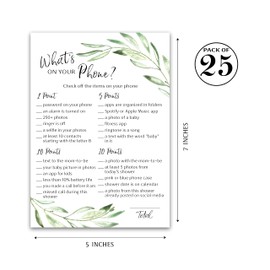 Roseum Collections Greenery Baby Shower Games — What's ON Your Phone Game — Pack of 25 — Gender Neutral Baby Shower Activity, Succulent Rustic Olive Green Co-ed Couples Shower, Gender Reveal G320-PHN
