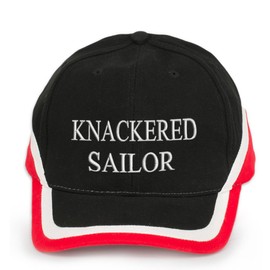 4sold 100% Cotton Ancient Mariner, Captain Cabin Boy Crew First Mate Yachting Baseball Cap Inscription Lettering Red Black White (KNACKERED Sailor)