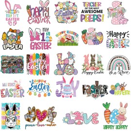25 Sheets Easter Iron on Decals Vinyl Rabbit Iron on Stickers Easter Eggs Bunnies Heat Transfer Vinyl Iron on Appliques for Clothing T-Shirt Bag Pillow Covers Hoodies DIY Decor (Bunny Style)