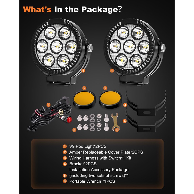 LEDMIRCY Round Off Road Lights, Ditch Lights With Toggle Switch