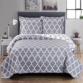 Royal Hotel Bedding Gray and White Meridian Full/Queen Coverlet 3pc Set, Oversized Luxury Microfiber Printed Quilt by Royal Hotel