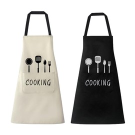 MQIAN Schürze, 2 Stück Kochschürze Herren Damen, Küchenschürze, Schürzen Gastronomie, Latzschürze, Kochschürze Schwarz Weiß, Wasserdicht Koch Schürze, Grillschürzemit Taschen, Apron