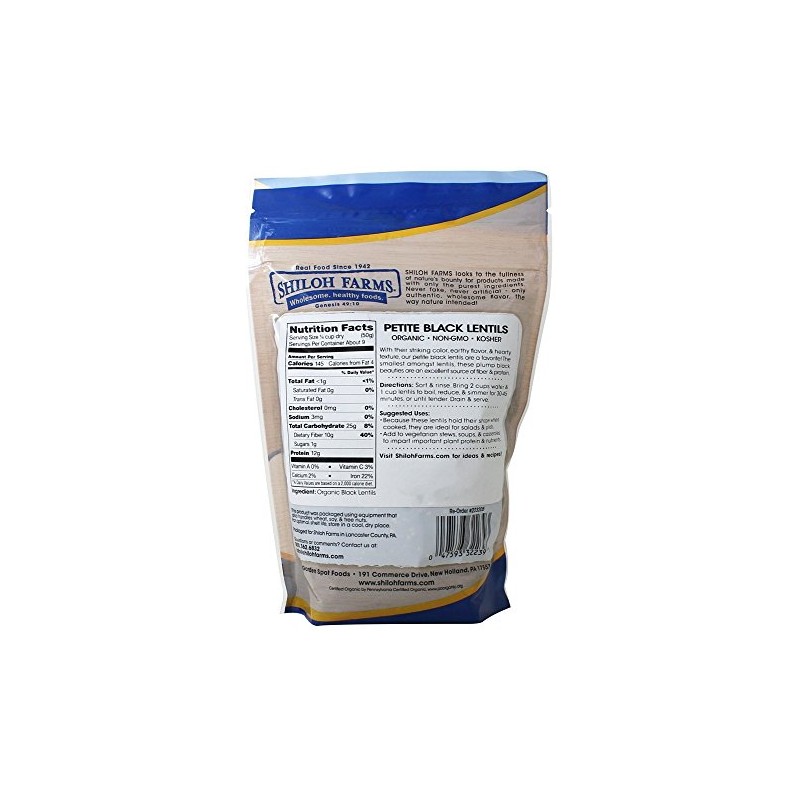 Shiloh Farms, Organic Petite Black Lentils, 16 Ounces
