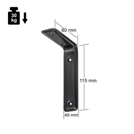 VORMANN Shelf Brackets Wall Bracket Wall Bracket Living Room Console 115 x 80 x 40 mm Set of 2 Including Screws and Wall Plugs Black Powder-Coated Steel