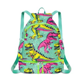RLGPBON Drawstring Backpack for Kids,Youth Gym Dance Beach Swim Travel Bag for Girls and Boys with Two Water Bottle Holders