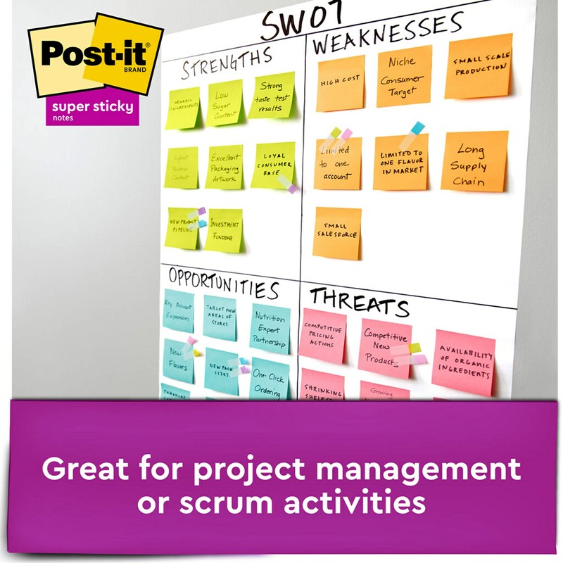 Post-it Super Sticky Notes, 3x3 in, 4 Pads, 2x the