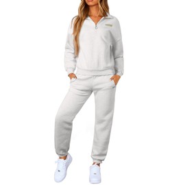 Herseas Womens Winter Lounge Sets Casual Long Sleeve Pullover Fall Fashion 2024 Airport 2 Piece Outfit Matching Jogger Lounge Sets White Medium 8 10