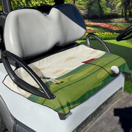ZIATUBLES Golf Grass Print Golf Cart Seat Cover for Most 2 Passenger Club Car Golf Cart Seat Blanket Universal Fit Soft Breathable Fabric Golf Cart Seat Towel Protector