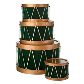 Regency International VP Flocked Drum with Rope Container, 4.5-11 Inches, Green, Christmas, Set of 4