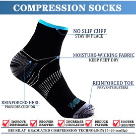 beusilay 8 Pairs of Compression Socks for Men and Women, Compression Socks, Support Stockings (15-20 mmHg) for Running, Travel, Sports, Flight, Pregnancy, Maternity, Cycling, Nurses, Multicoloured 01