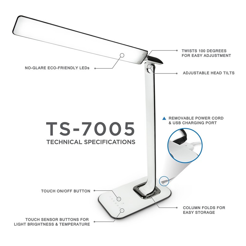 Turcom LED Desk Lamp With USB Charging Port Dimmable Touch