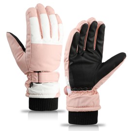 QKURT Pink Waterproof Snow Gloves Winter Ski Mittens Touchscreen for Adults, Unisex, Men and Women